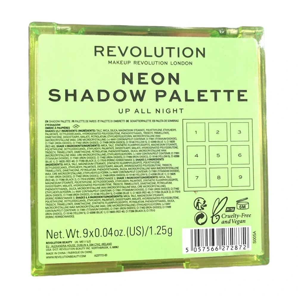Makeup Revolution Viva Neon Eyeshadow Palette - Up All Night, 9 shades - NIP